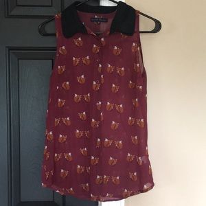 Sugarhill Boutique Fox Print Collared Blouse